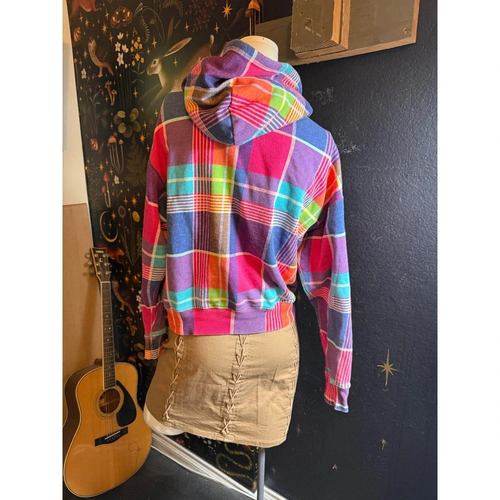 Polo Ralph Lauren Multi Color Plaid Logo Hoodie French Terry XS